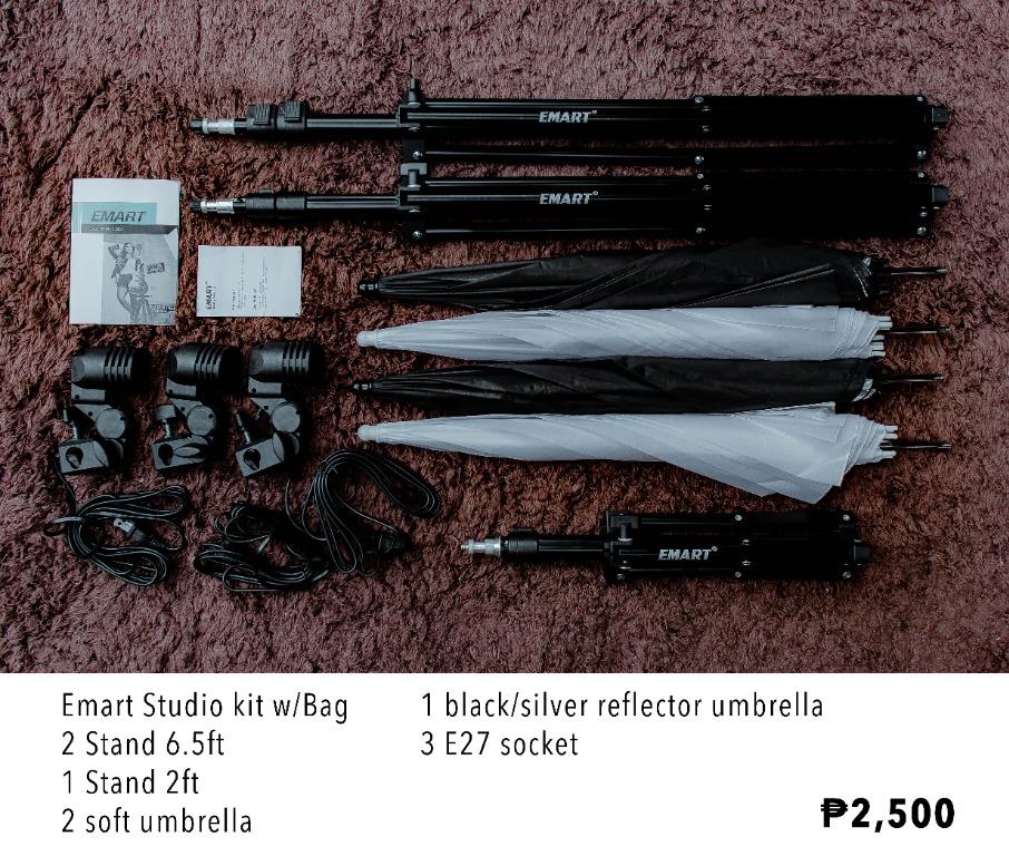 Backdrop stand Background Stand Studio Light Equipment (Category: Lighting & Studio Equipment) located in Pasig City. Submitted by lee025 (Listing ID 1101703116, Image 1). Description: (Good as new) Mount dog backdrop stand kit Stand - 6ft-7ft Crossbar - 10ft with Bag P1,400 ------------------------------- Andoer studio kit 2 lights stand 6ft Backdrop stand 6ft x 10ft 2 soft umbrella 1 black/gold reflector umbrella 3 1.6 x 3m backdrops (green/whi