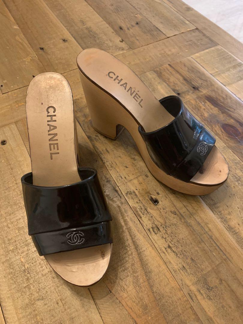 Chanel wood sandals sale