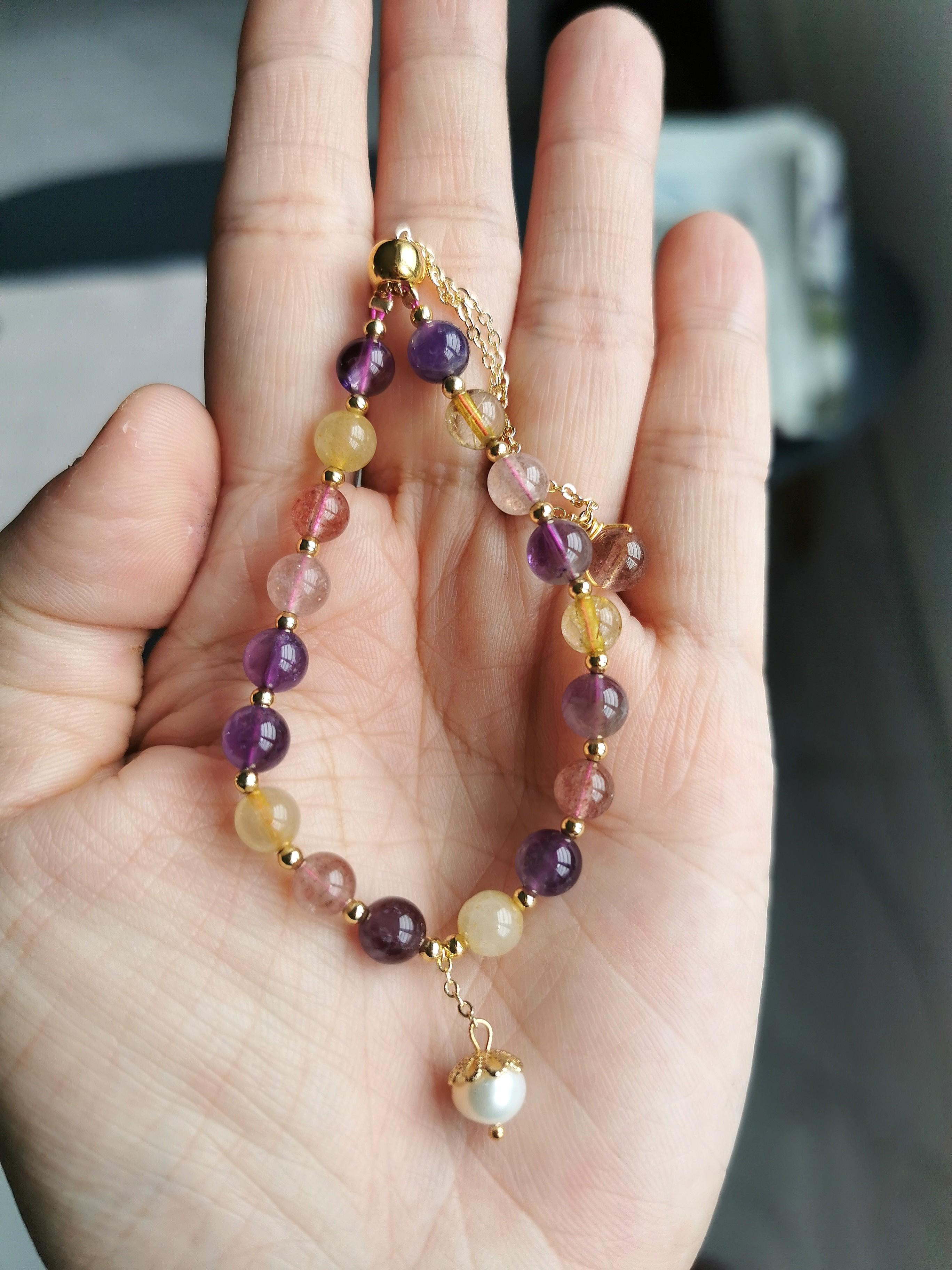 Fu Lu Shou with Fresh Water Pearl Crystal Push Pull Bracelet