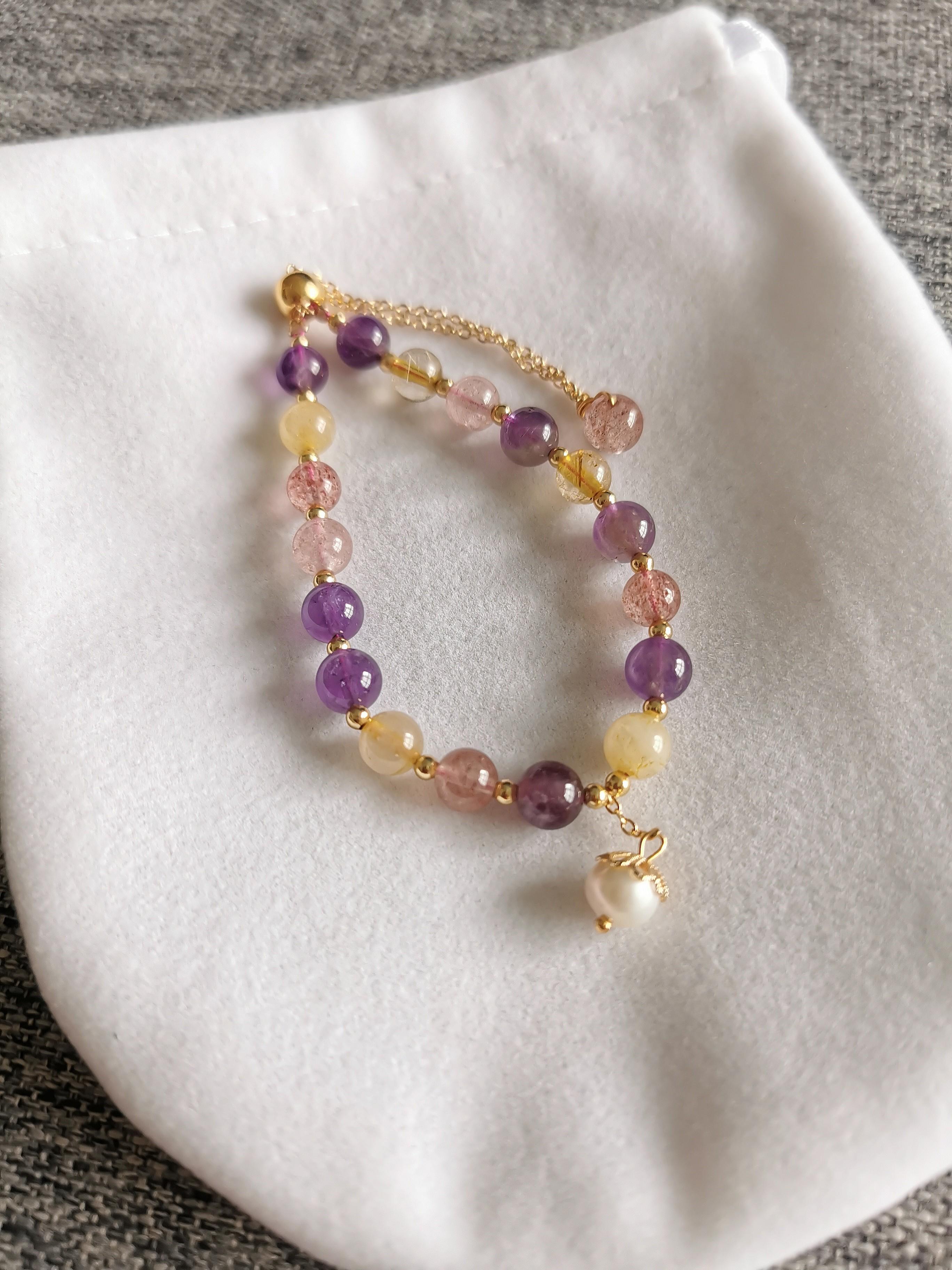 Fu Lu Shou with Fresh Water Pearl Crystal Push Pull Bracelet