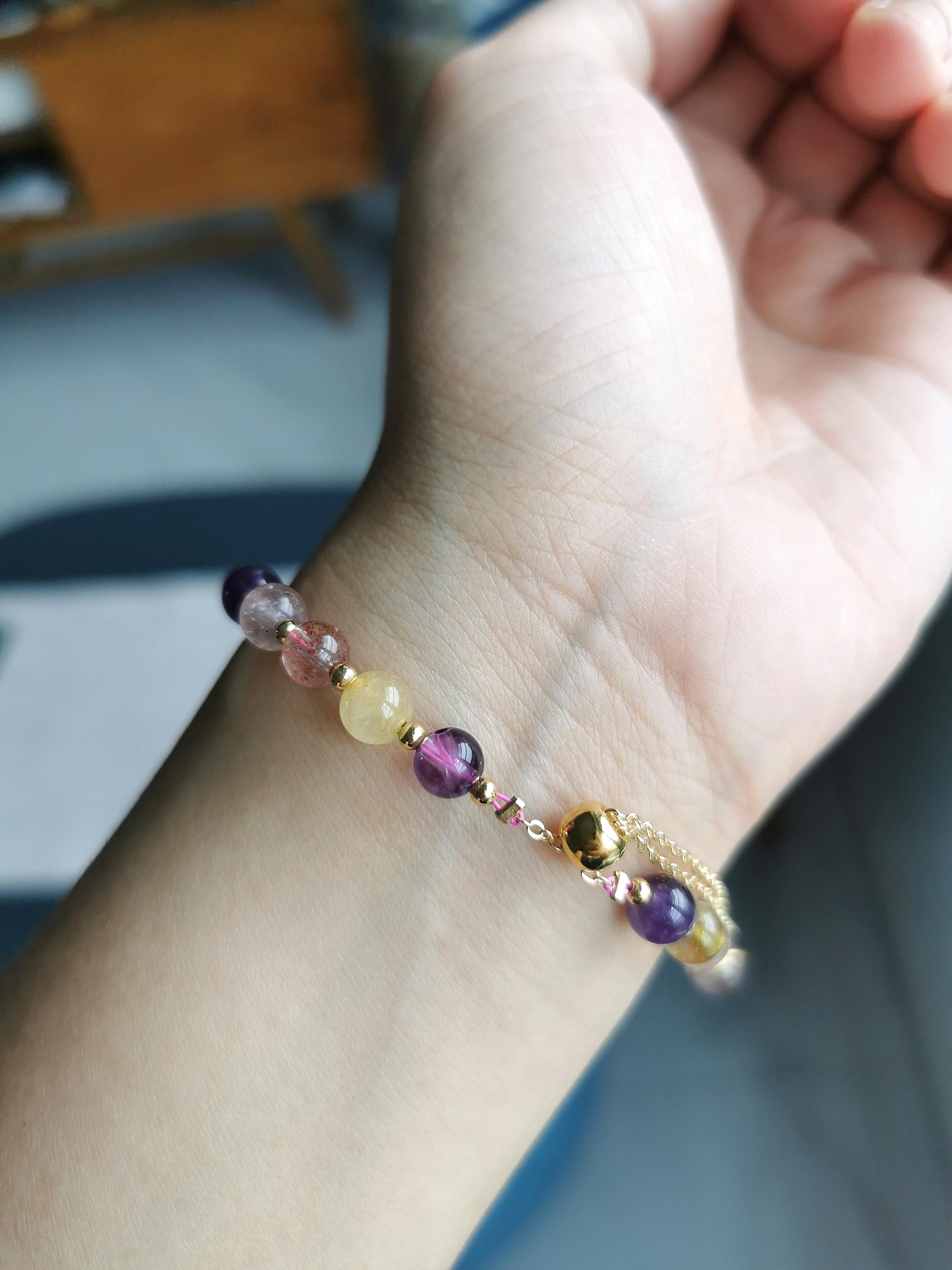 Fu Lu Shou with Fresh Water Pearl Crystal Push Pull Bracelet