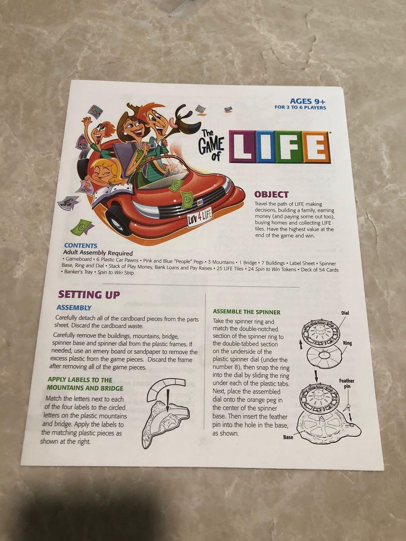 2007 The Game of Life Board Game Instructions Only - Replacement Parts