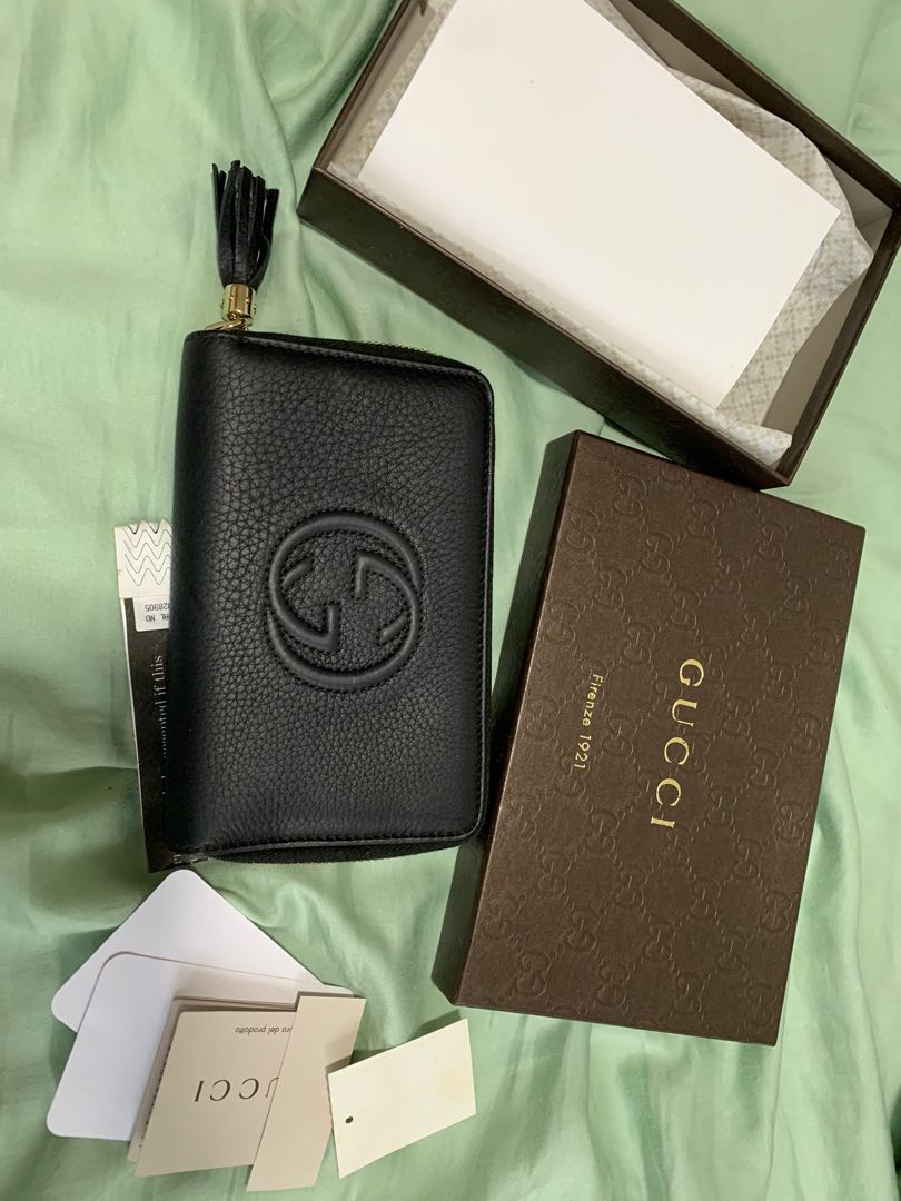 gucci Soho cellarius Leather Zip Around Wallet Black Women s
