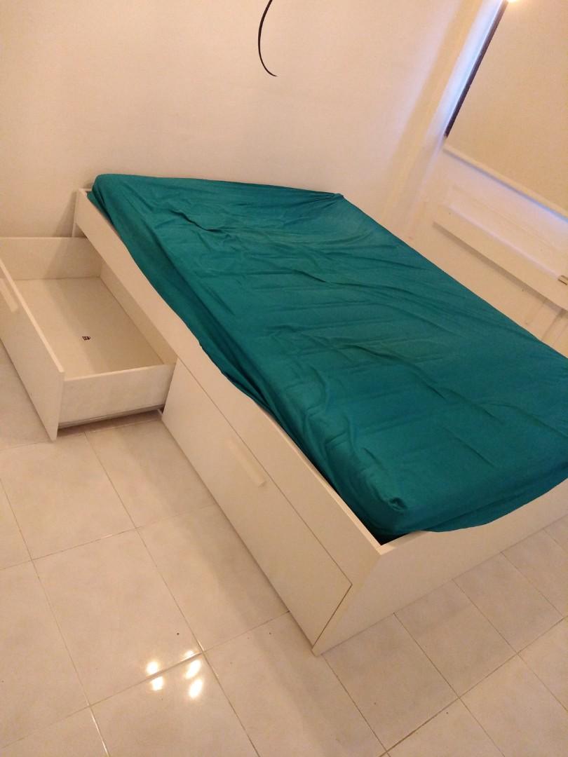 Ikea queen bed frame with storage, Furniture & Home Living, Furniture