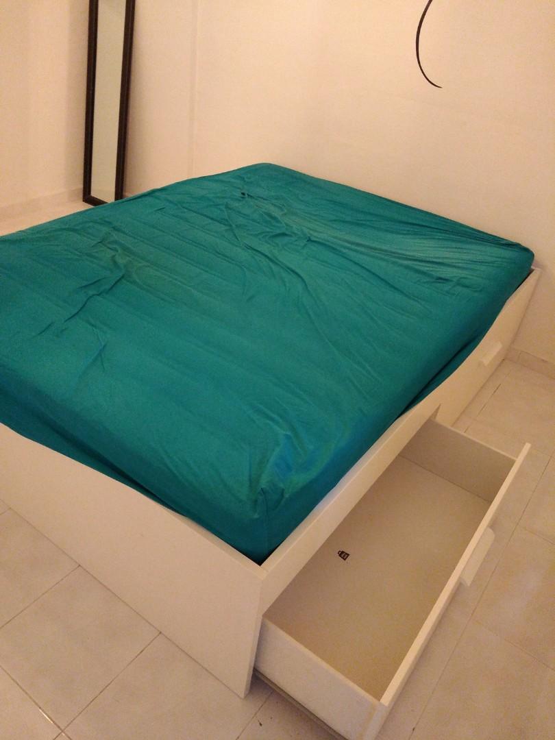 Ikea queen bed frame with storage, Furniture & Home Living, Furniture