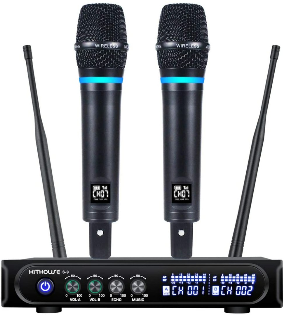 LiNKFOR Wireless Microphones UHF Dual Cordless Dynamic Mic System with Rechargeable Receiver for Karaoke Machine Singing Wedding Church DJ Party Speech