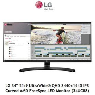 LG 34 inch UltraWide QHD 3440x1440 IPS Curved LED Monitor (34UC88) Refurbished
