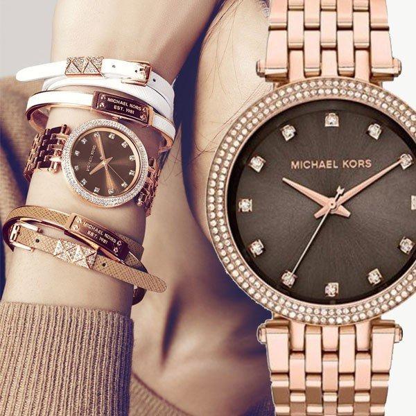 Michael Kors MK3217 Darci Sable Blue Rose Gold Tone Pave Glitz
