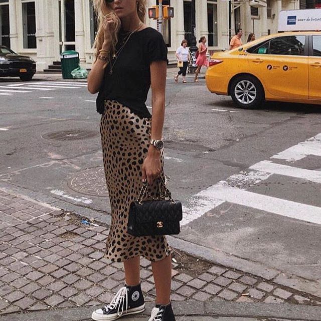 Monki Long Midi Leopard Pattern Skirt Satin Trend Women s Fashion