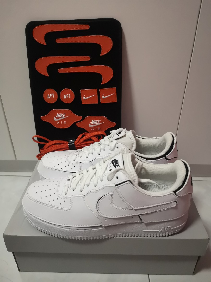 US 9 Nike Airforce 1 1 velcro white orange Men s Fashion