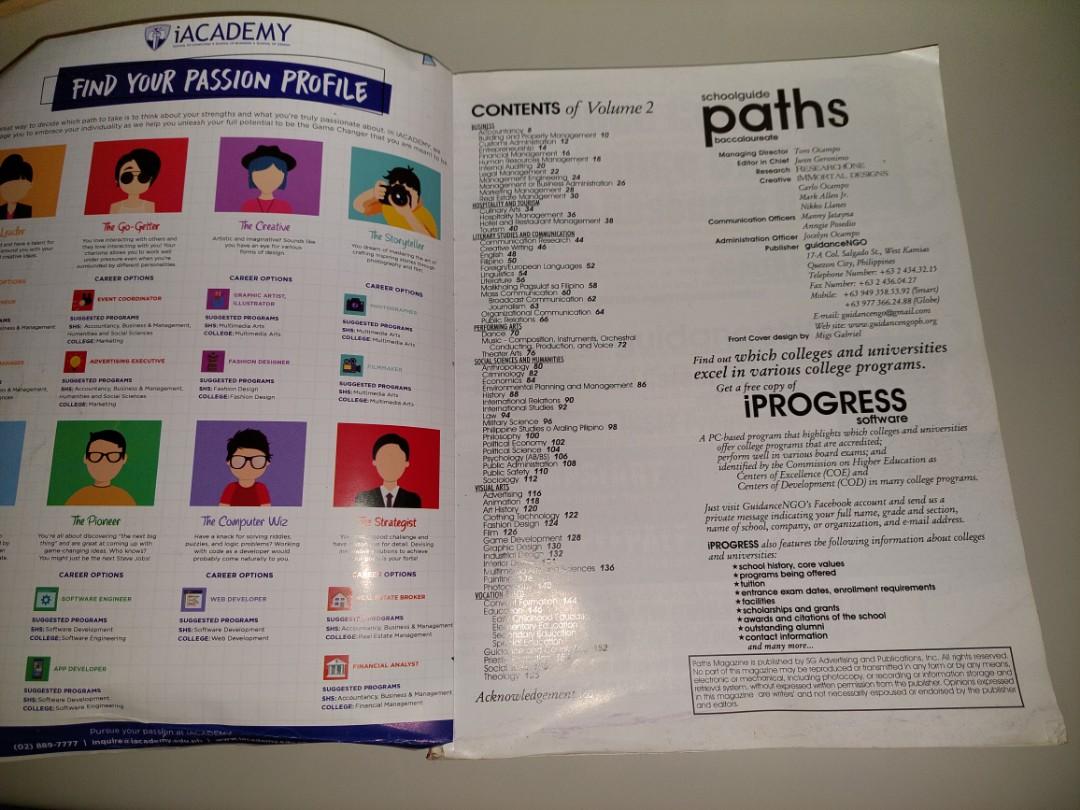 PATHS Career guide book/magazine (Category: Textbooks) located in Mexico. Submitted by beyondd (Listing ID 1101723367, Image 2). Description: A career guide magazine/book purchased from an exclusive career seminar, has description for specific career paths and gives a list of ideal schools to go to for the given career path. (Very helpful for incoming college freshmen who are exploring possible career paths to take).