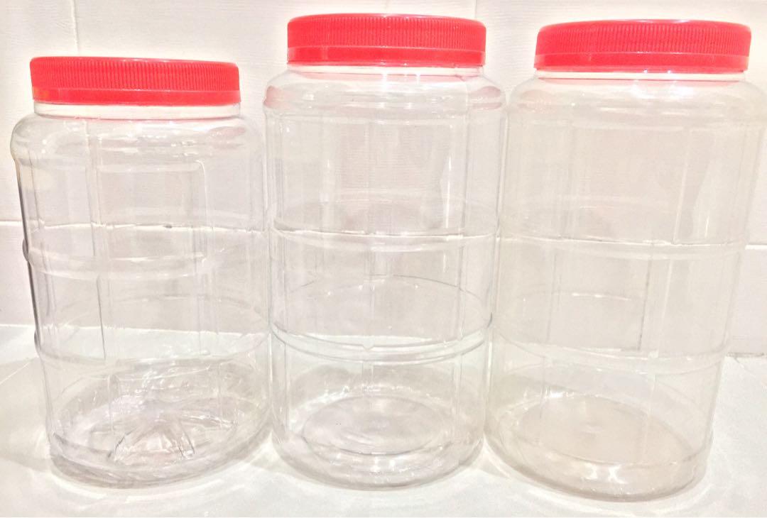 PET Plastic Containers with Red Plastic Cap, Furniture & Home Living