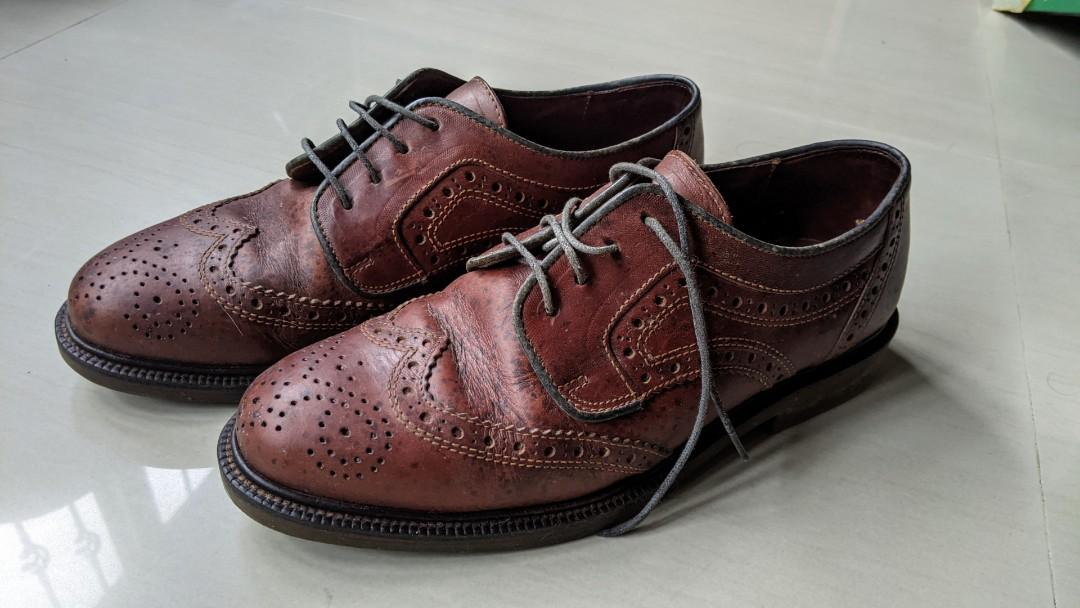 Brown brogue leather shoes for men work office dress shoes