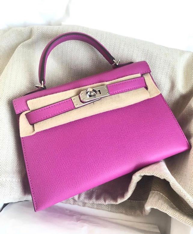 Hermes Mini Kelly 20 Magnolia Pink Purple Epsom Leather Palladium Hardware  NEW