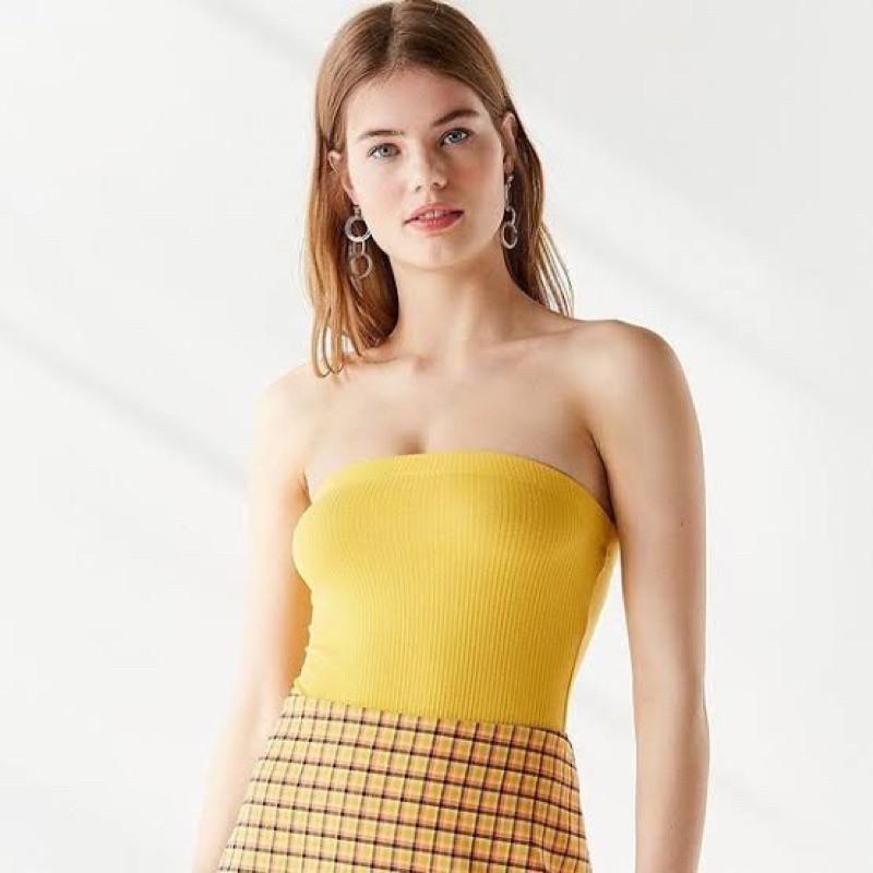Urban Outfitters Velvet Ribbed Tube Top Bodysuit, Fesyen Wanita
