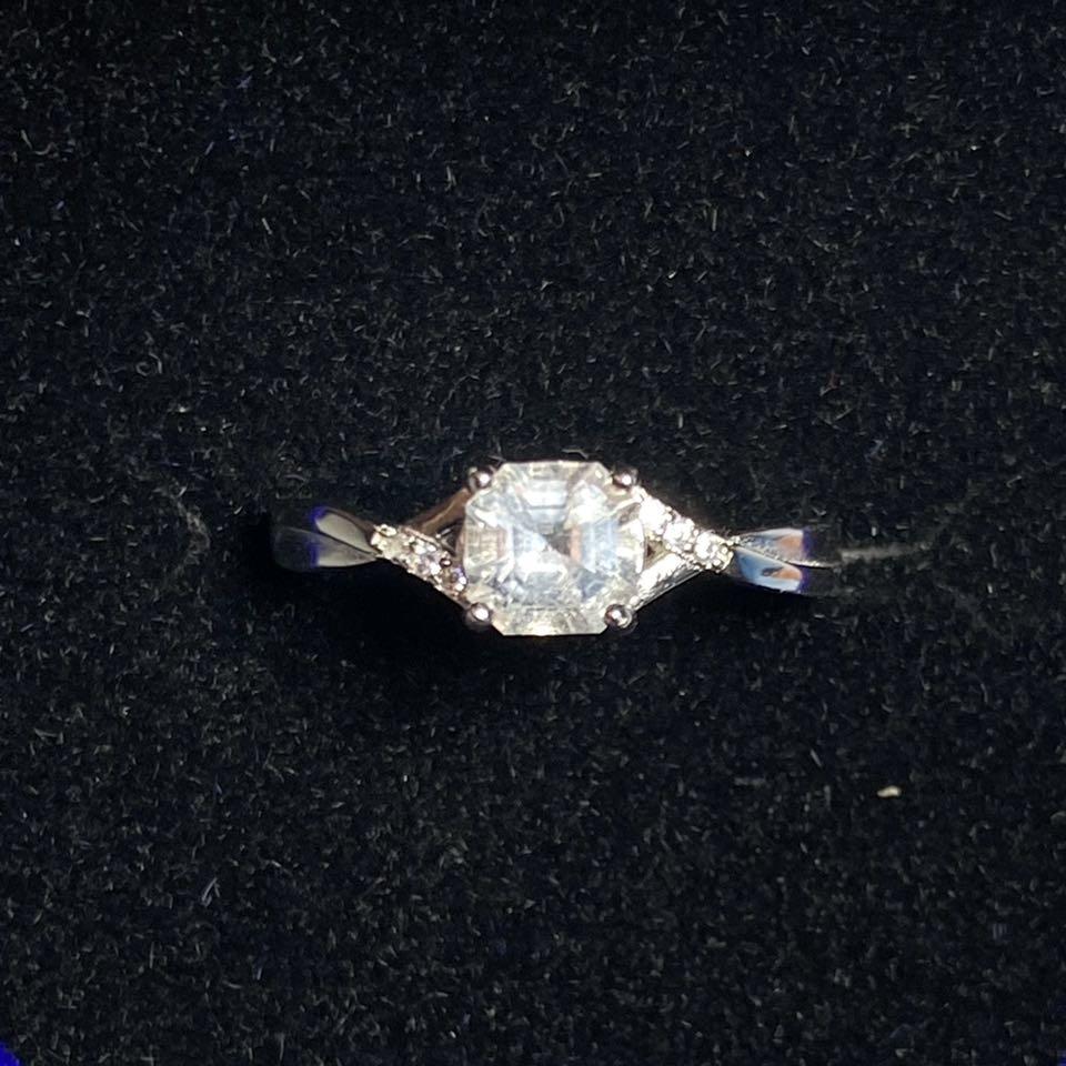 White asscher cut tourmaline ring in S925 silver Women s Fashion