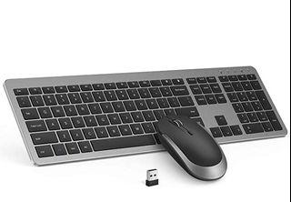 Wireless Keyboard and Mouse Combo - Full Size Slim Thin Wireless Keyboard Mouse with Numeric Keypad 2.4G Stable Connection Adjustable DPI (Grey & Black)