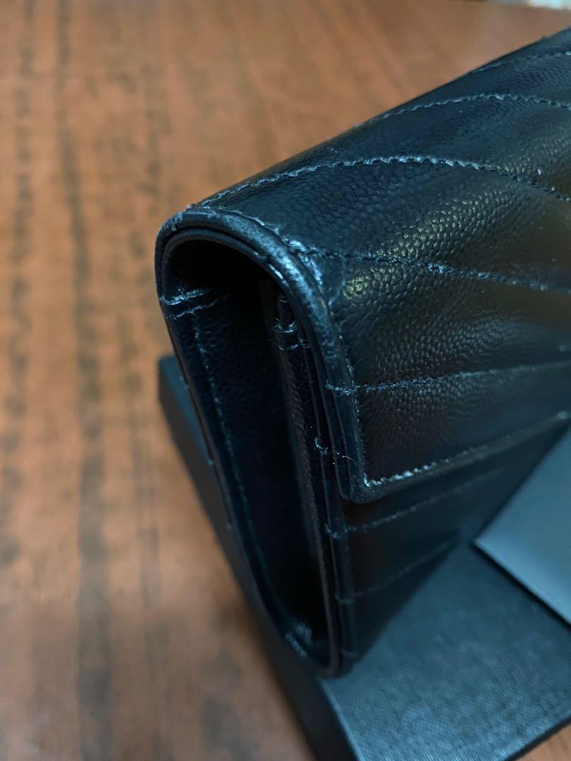 YSL Envelope Long Wallet In Black Color & Silver Logo, 名牌, 手袋及銀包