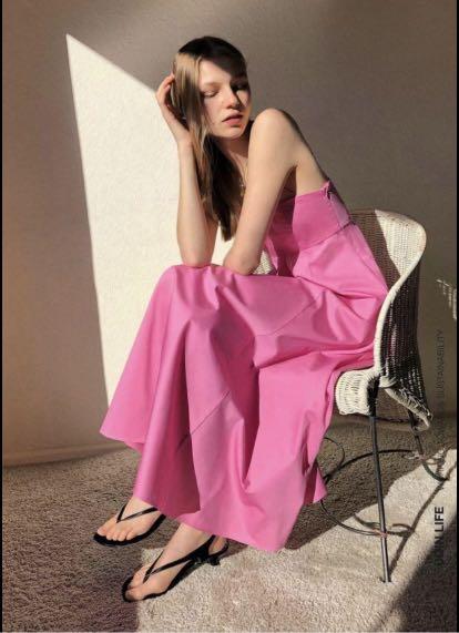 Zara pink poplin midi dress, Women