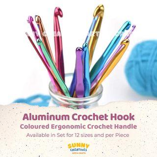 Aluminum Crochet Hook Set (12pcs) | Coloured Aluminum Ergonomic Handle Crochet