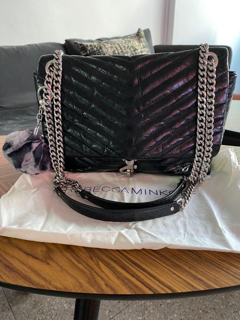 Authentic Rebecca Minkoff Edie Flap Shoulder Bag in Waxed Black