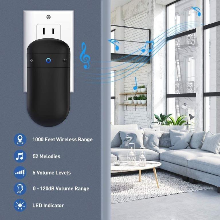 [B1046] Wireless Doorbell, Waterproof Battery Operated Door Bells 1000