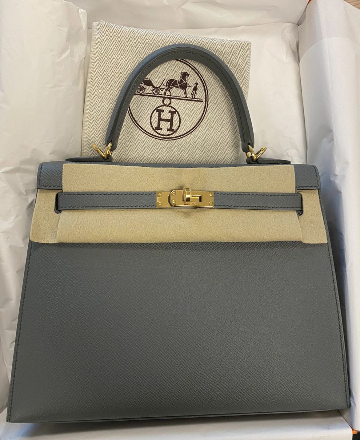 Replica Hermes Kelly 25cm Sellier Bag in Vert Amande Epsom