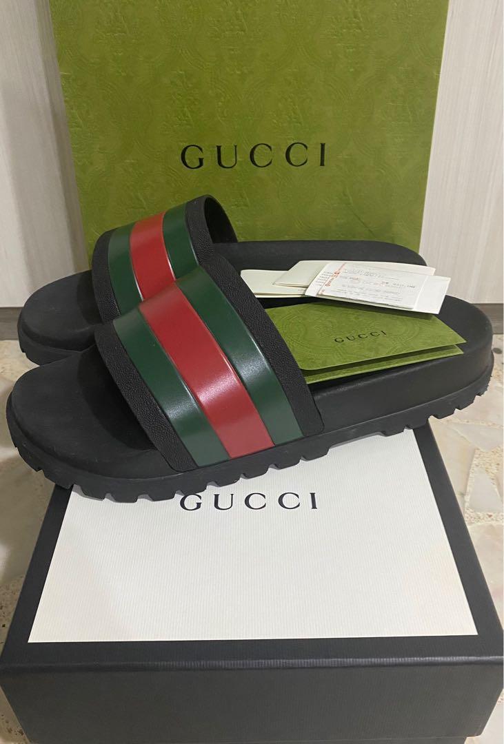 Gucci Rubber Web Slides Sandal/Sliders, Luxury, Sneakers & Footwear on  Carousell