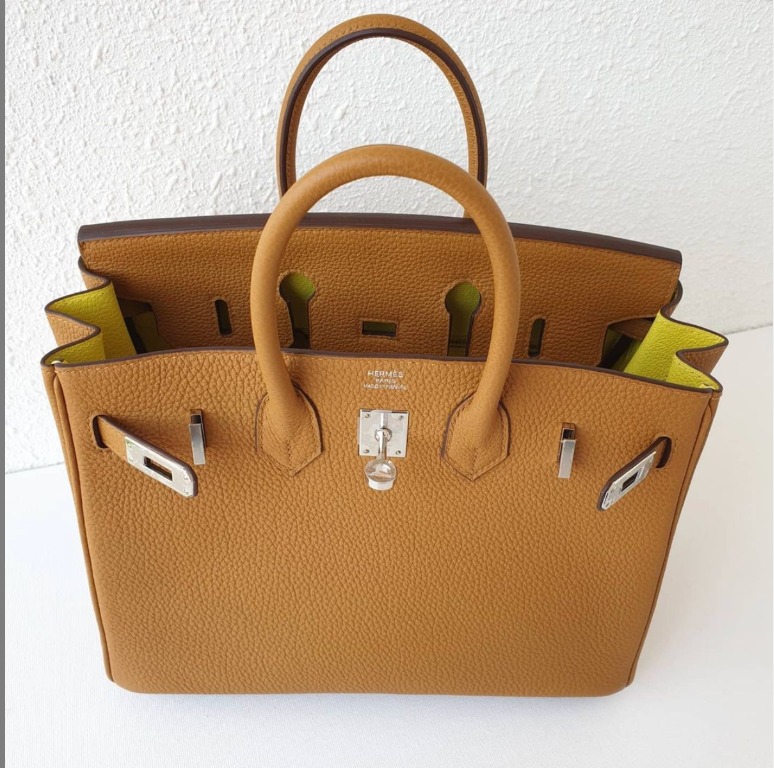 Hermes Verso Birkin 25 Bag Bamboo & Caramel Togo Leather with