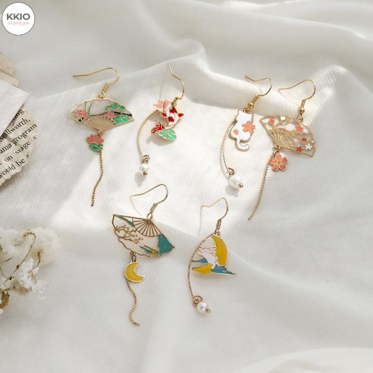 INSTOCK Cute Japanese Korean Earrings Fortune Cat Koi Fish Moon Rabbit