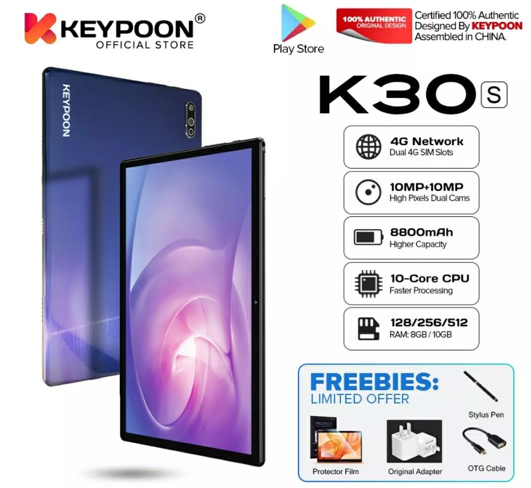 KEYPOON K30s Android Tablets PC 10.1 Inch Dual SIM 4G 10MP+10MP 10GB RAM,  512GB ROM