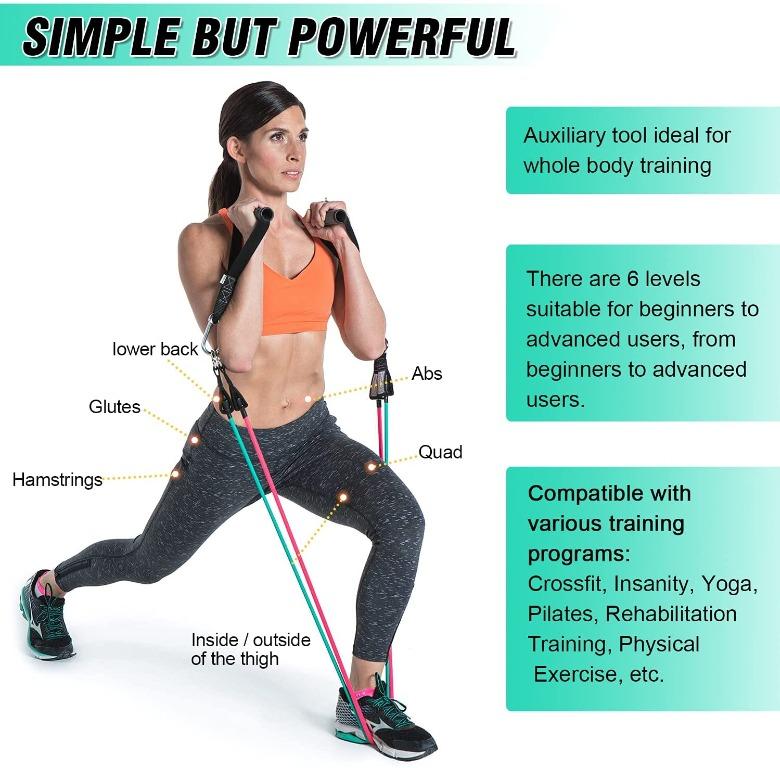 KNG.200 LBS Resistance Bands Sets SYOSIN 16pcs Exercise Bands Stackable 6 Body Training Tubes with 4 Handles Ankle Straps Door Anchor and 8 Shape