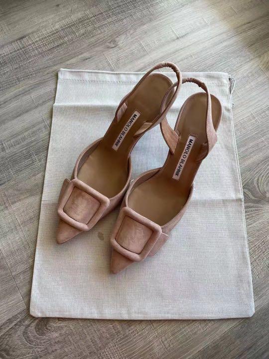 Manolo Blahnik Maysli Heels in Beige 
