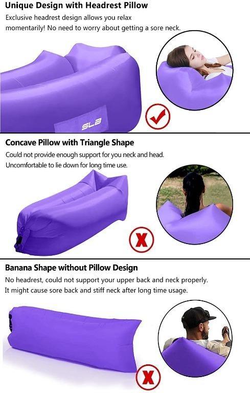 N1004 SLB Inflatable Lounger Waterproof Air Sofa Lounger with Headrest Portable Air Filled Lounger with Storage Bag for Camping Garden Beach and Pool Purple Sports Equipment Hiking Camping on Carousel...