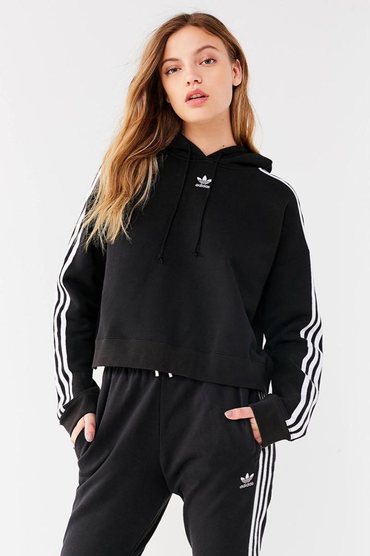 Adidas black cropped sweatshirt clearance