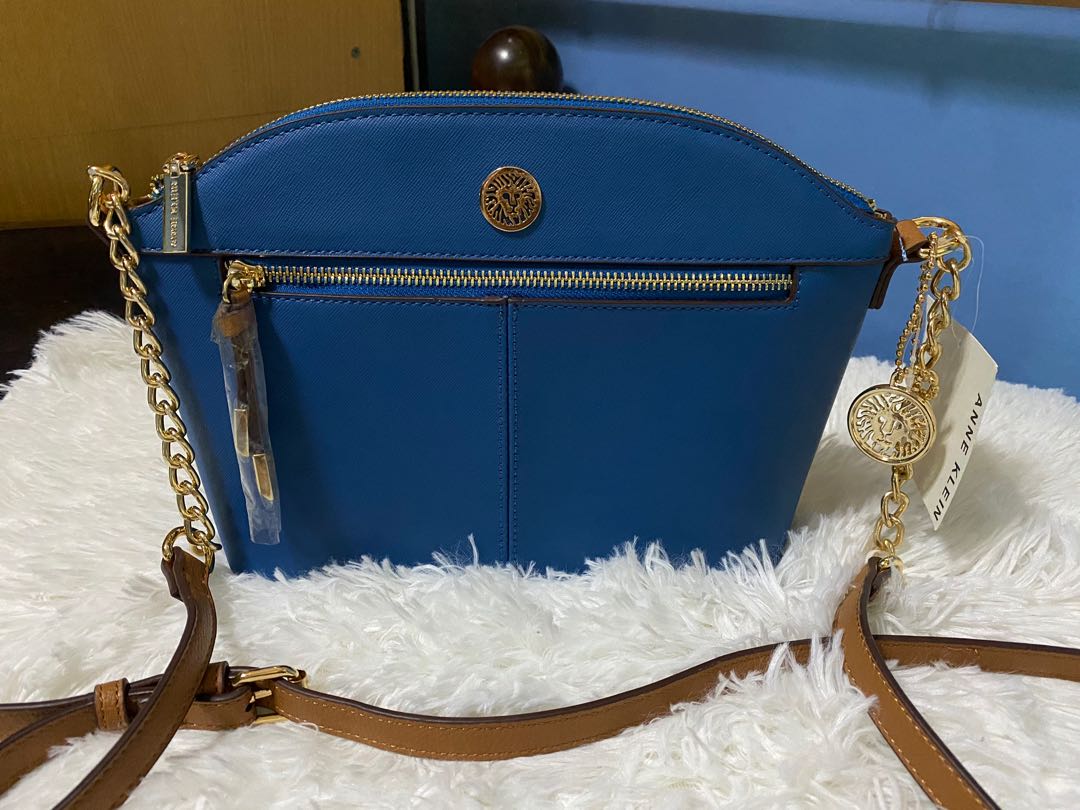 Anne Klein Blue Croc Embossed Faux Leather w/ Gold Tone Hardware Handbag  Purse | eBay