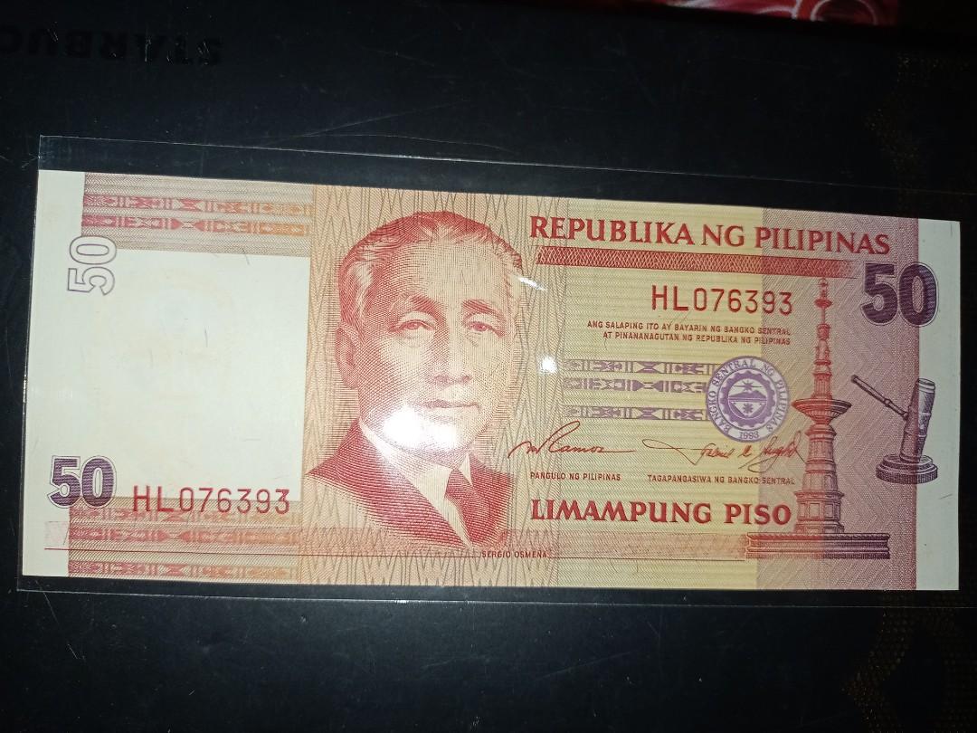Philippine 50 Peso Bill Uncirculated (Category: Currency) located in Quezon City. Submitted by ramcoinsandmemorabilias (Listing ID 1098171345, Image 1). Description: 200 dati 150 nlang ngaun.