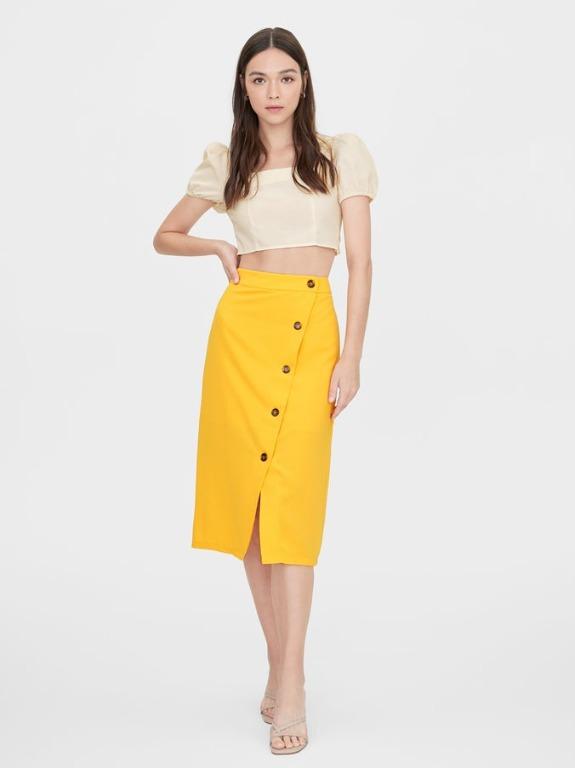 Button up skirt yellow on sale