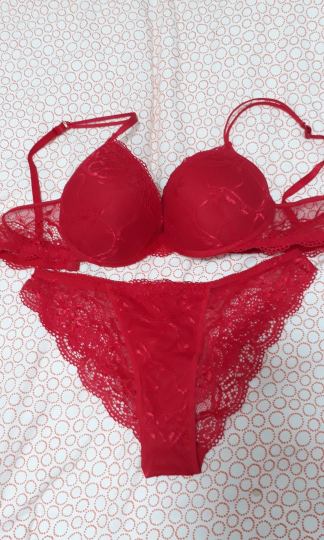 Red lace bra & panty set, Women's Fashion, New Undergarments & Loungewear  on Carousell