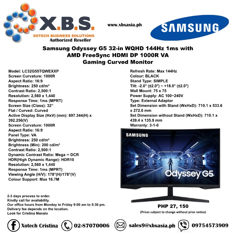 Samsung Odyssey G5 32-in WQHD 144Hz 1ms with AMD FreeSync HDMI DP 1000R VA  Gaming Curved Monitor, Computers & Tech, Parts & Accessories, Monitor  Screens on Carousell