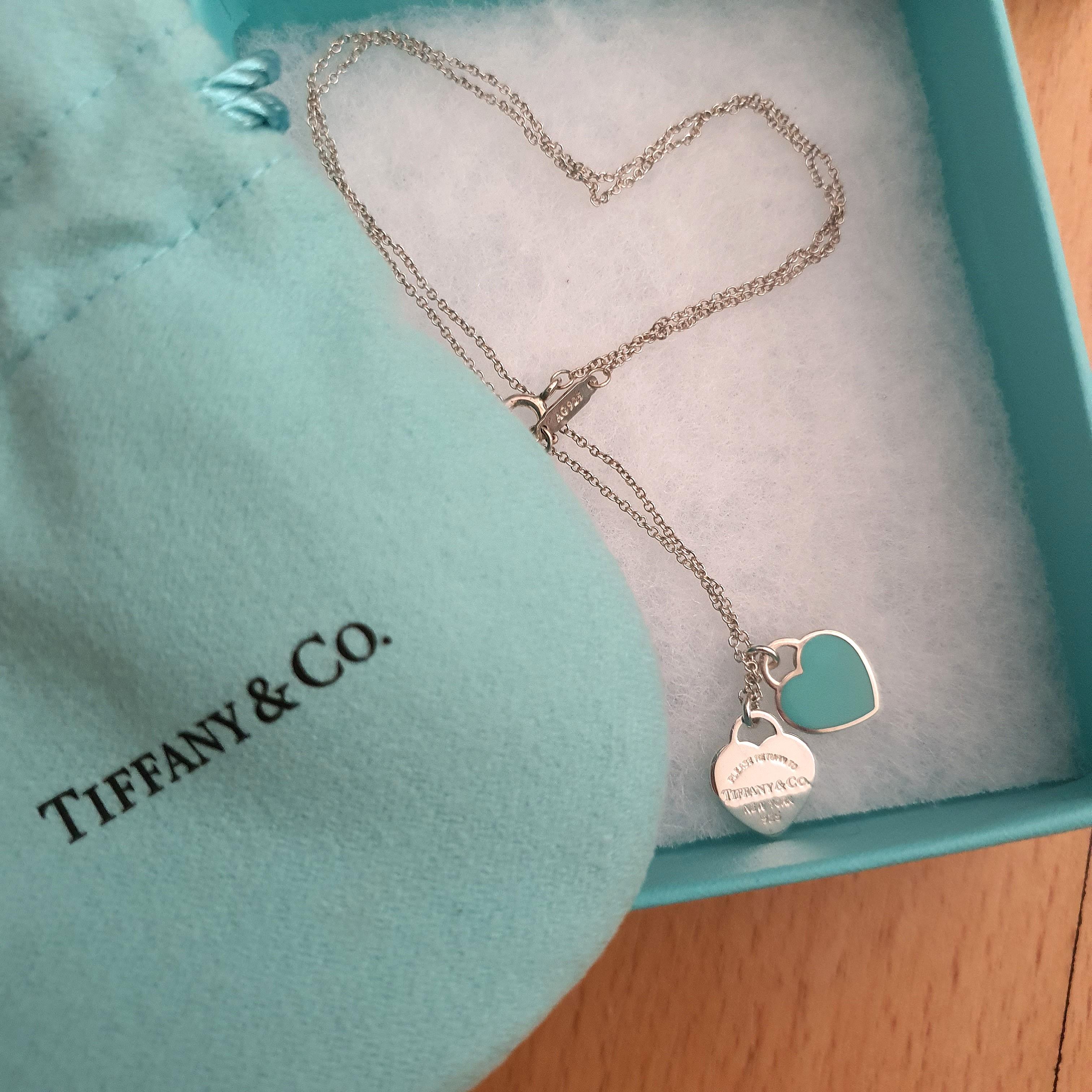 Tiffany blue cheap double heart necklace