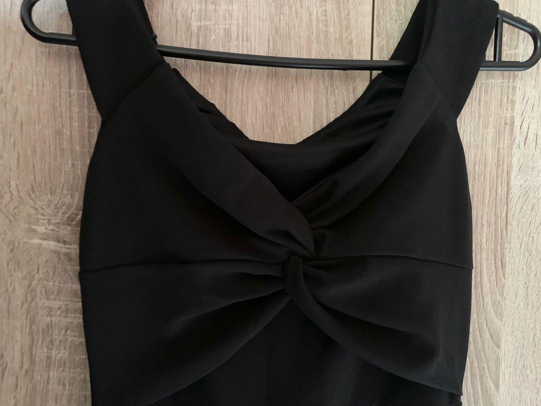 Bardot knot front dip hem maxi dress Women s Fashion Dresses