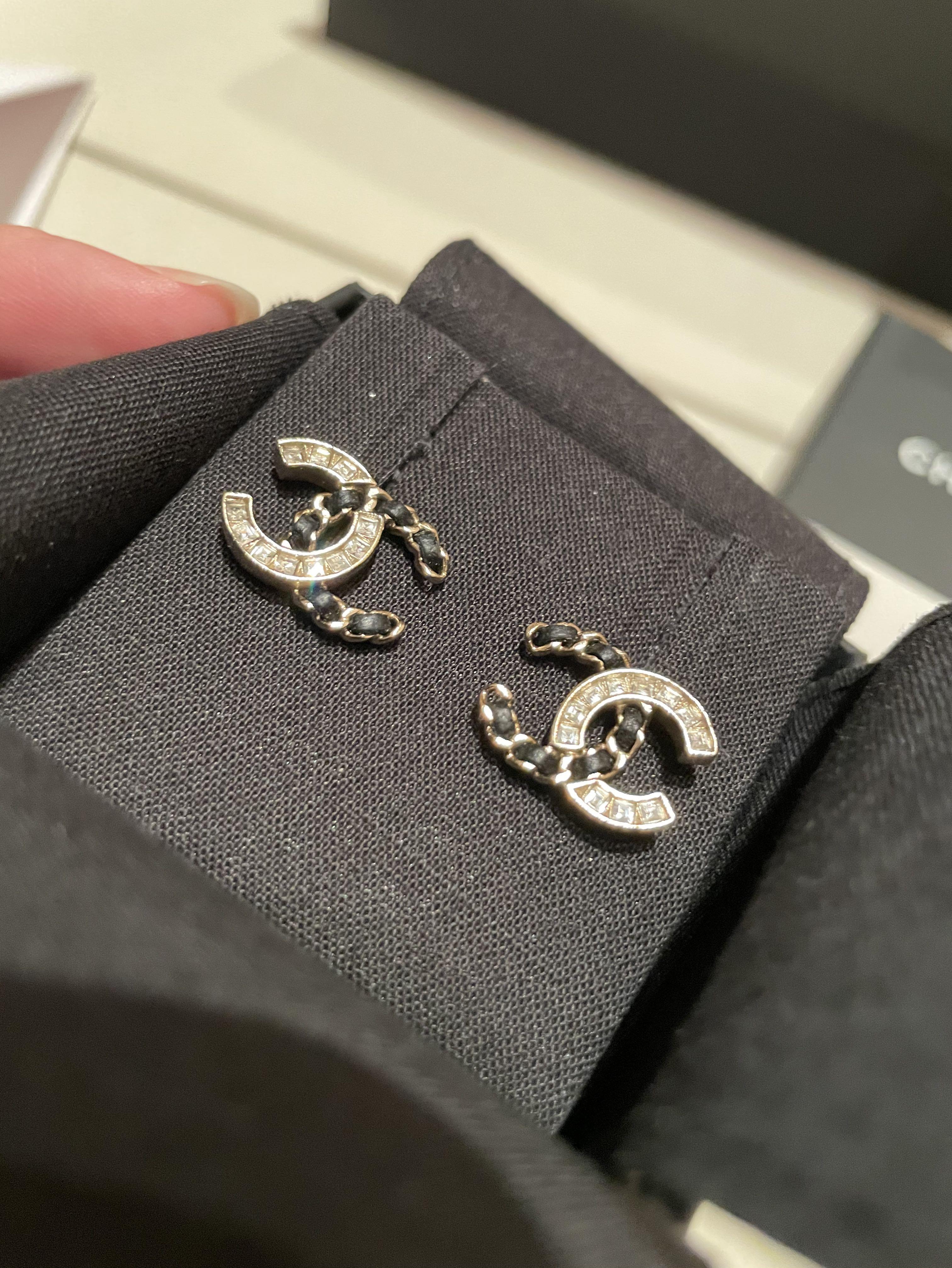 Chanel Rhinestone x Leather Earrings Full Set