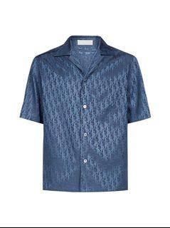 Dior Homme Silk Oblique Shirt In Blue