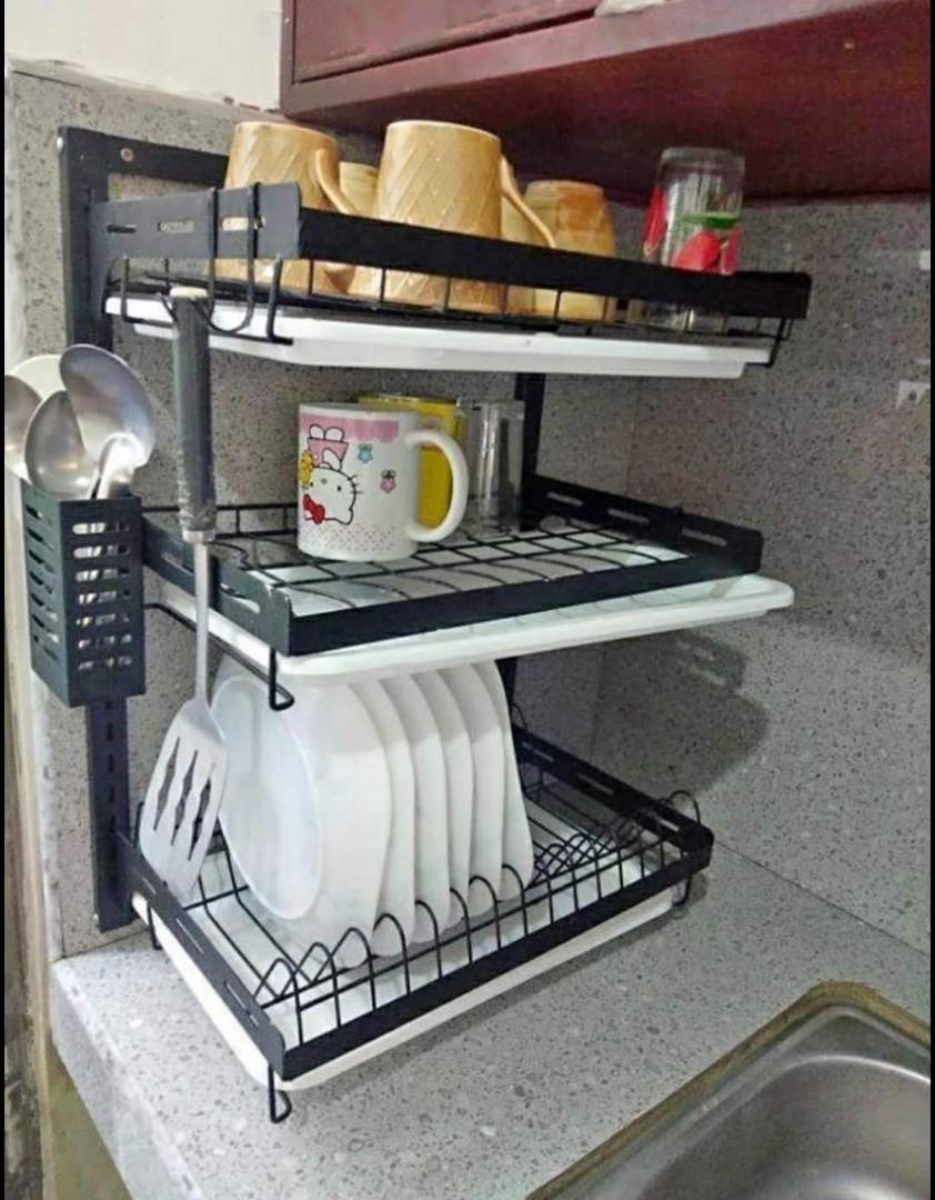 DISH DRYING RACK W/ UTENSIL HOLDER (Category: Other Kitchenware & Tableware) located in Manila. Submitted by saguittarian06 (Listing ID 1101977400, Image 1). Description: RESELLER:1800php :DISH DRYING RACK W/ UTENSIL HOLDER Dish Drying Rack 3 Tier Dish Rack with Utensil Holder Cup Holder Dish Drainer for Kitchen Counter Top Plated Bowls Detachable Specification〗 ✔️Material: 304 Stainless Steel ✔️Color: Black ✔️Processing: Baking paint ✔️Pattern: 