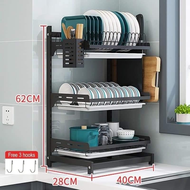 DISH DRYING RACK W/ UTENSIL HOLDER (Category: Other Kitchenware & Tableware) located in Manila. Submitted by saguittarian06 (Listing ID 1101977400, Image 2). Description: RESELLER:1800php :DISH DRYING RACK W/ UTENSIL HOLDER Dish Drying Rack 3 Tier Dish Rack with Utensil Holder Cup Holder Dish Drainer for Kitchen Counter Top Plated Bowls Detachable Specification〗 ✔️Material: 304 Stainless Steel ✔️Color: Black ✔️Processing: Baking paint ✔️Pattern: 