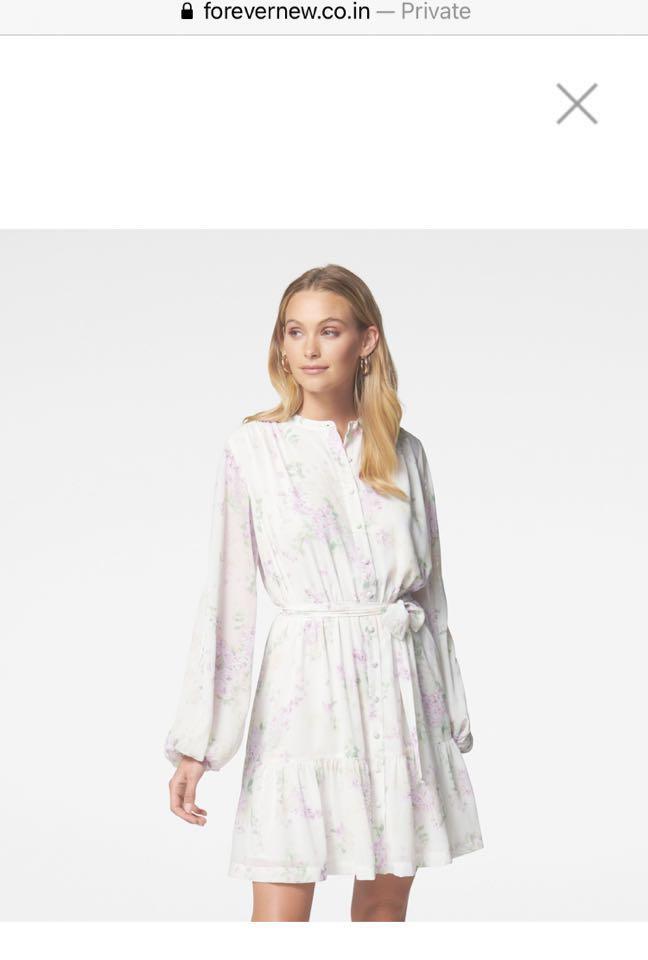 Forever new lace mini spliced dress with fluted sleeve in pink online and white