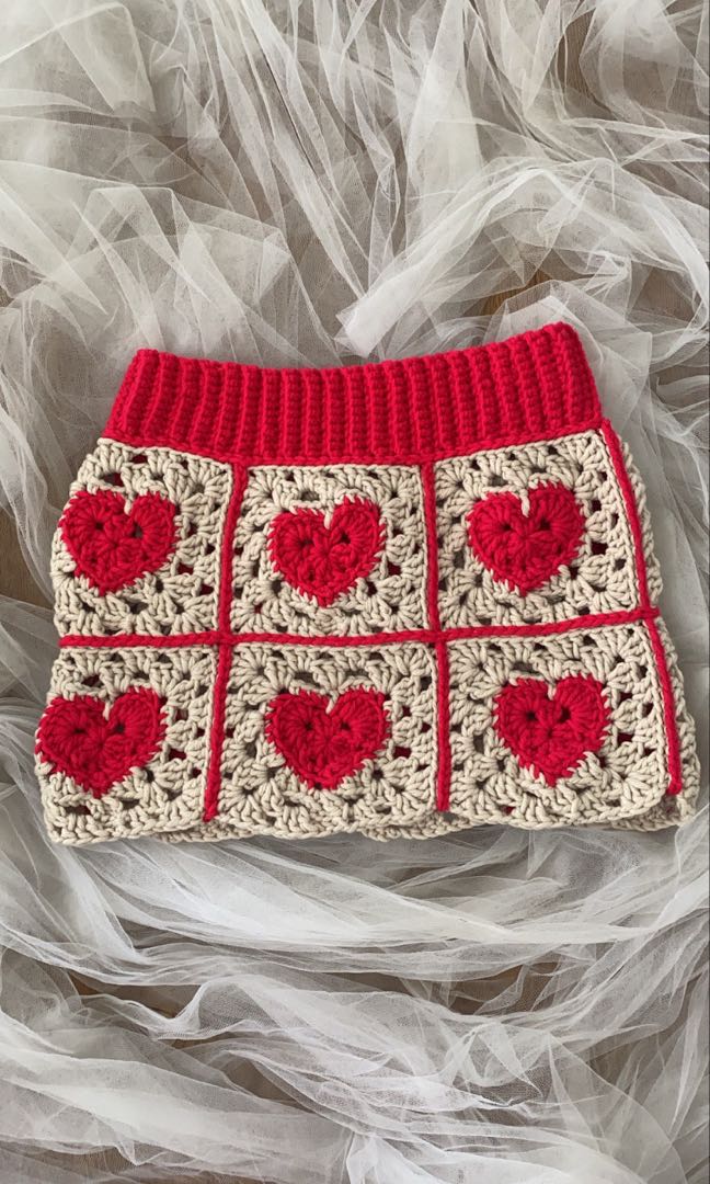 Heart Granny Square Skirt Crochet Women s Fashion Bottoms Skirts on Carousell