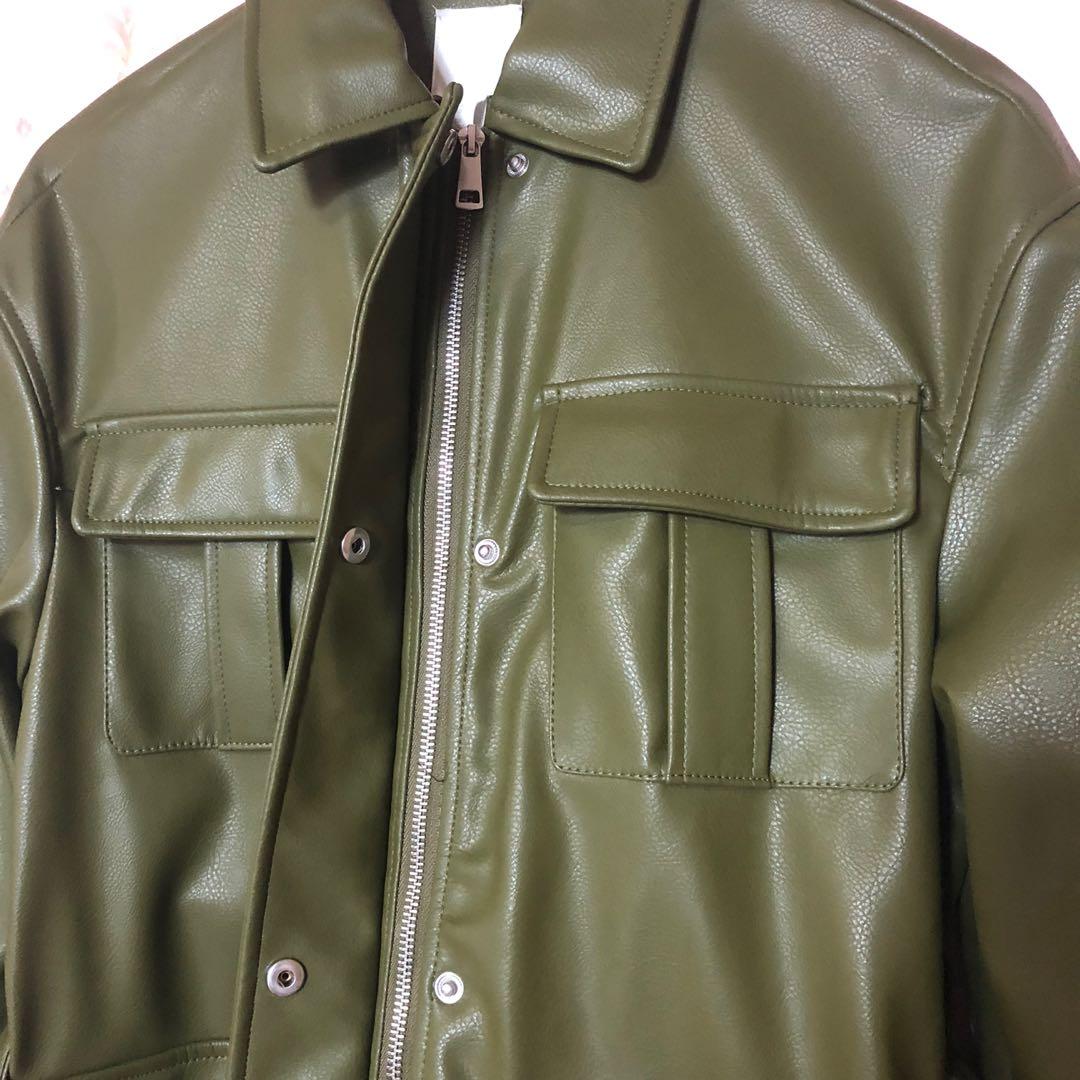 H&m green top leather jacket