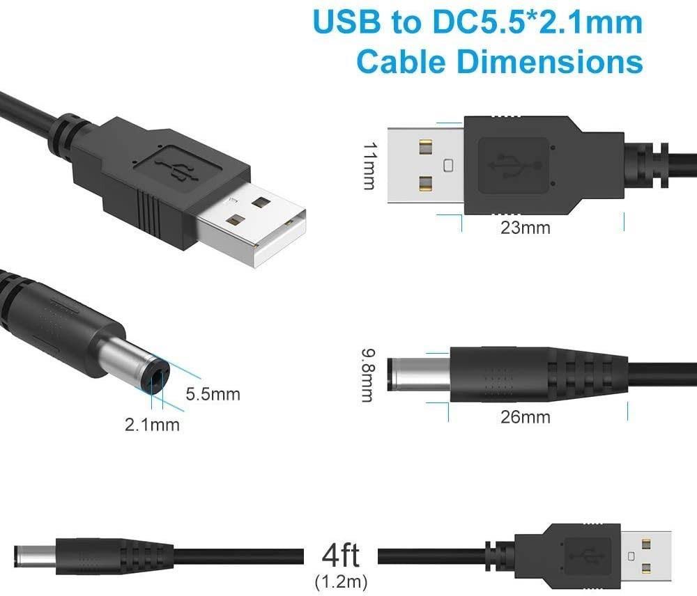 Universal 5V USB To DC Power Cable USB Jack Charging Cord Plug